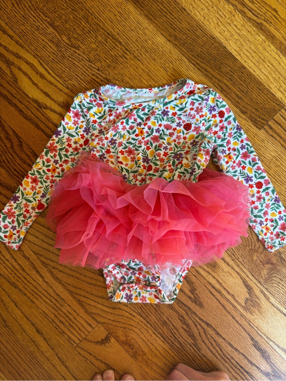 Bamboo 12-18m Floral Long-Sleeve Tutu Bodysuit with Pink Ruffles